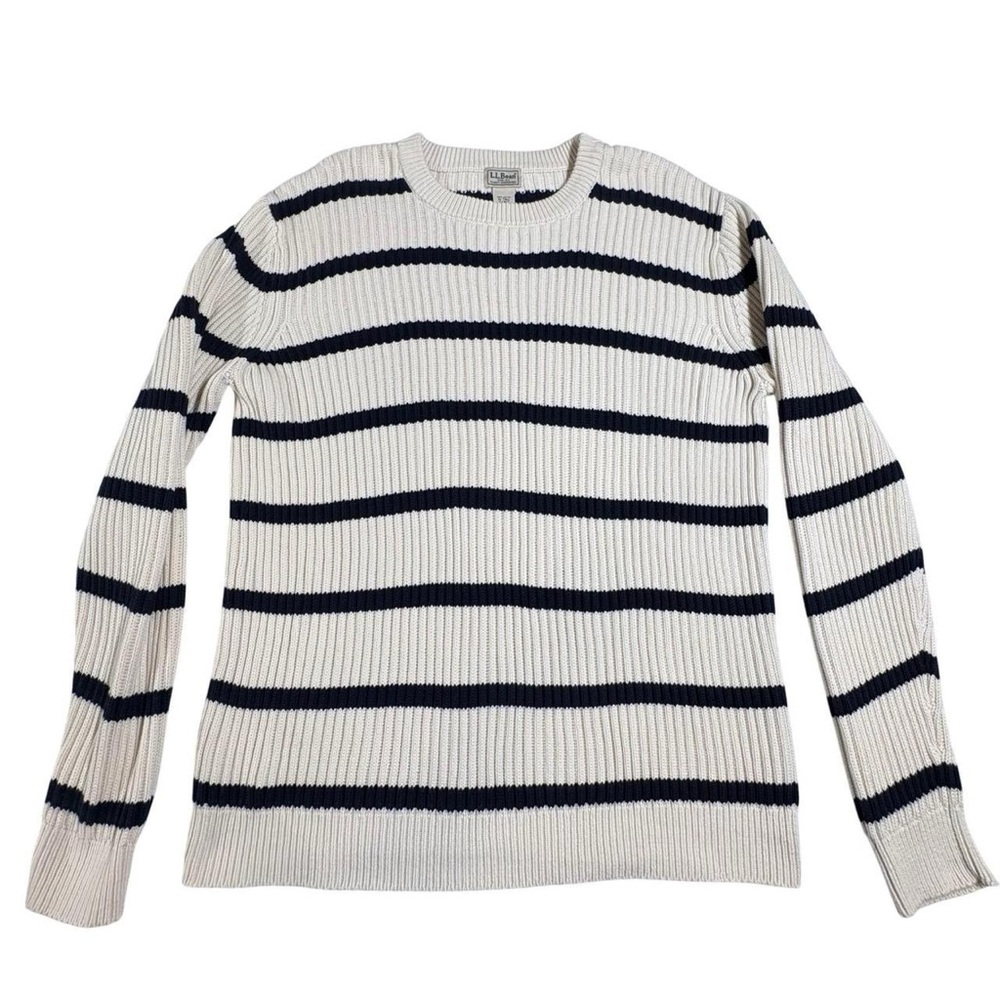 L.L. Bean Women's Crewneck Sweater - Cream and Black Stripes